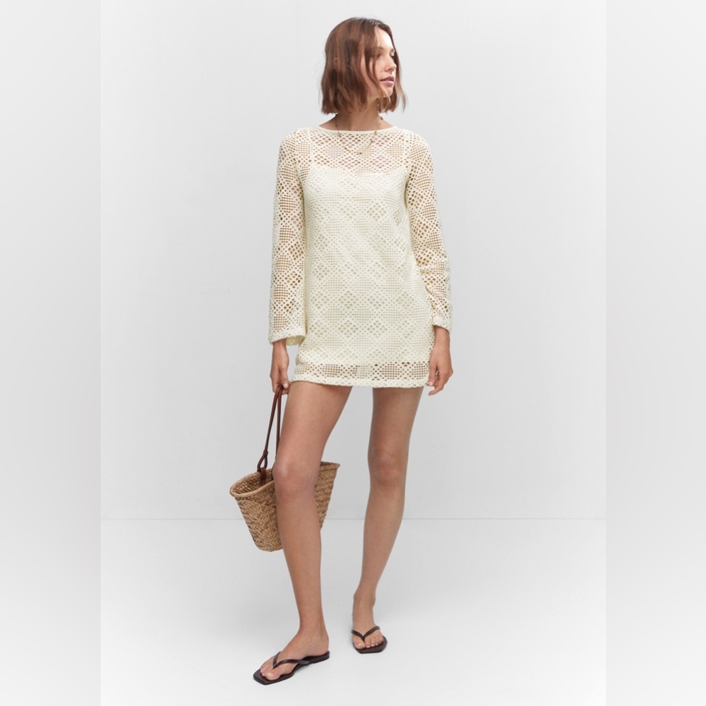 MANGO Geometric Pattern Openwork Dress - Picture 3 of 7